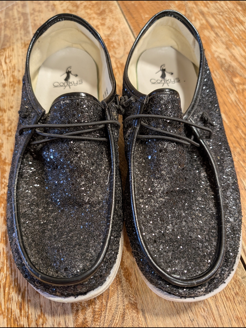 Corkys Womens Black Glitter Casual Lace-Up Shoes